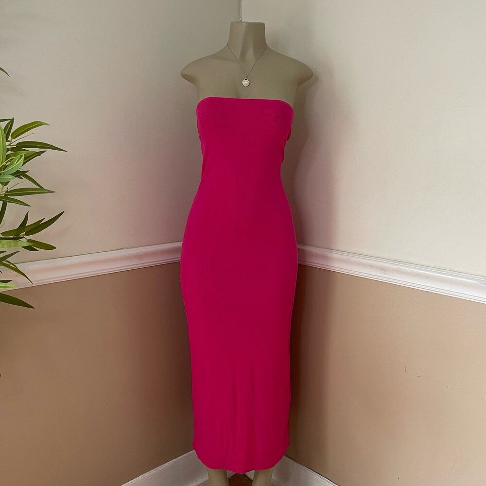See You Monday Women’s Ribbed Bodycon Strapless Maxi Dress